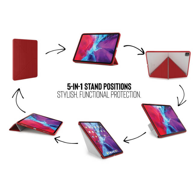 Funda Origami iPad Pro 12,9" (2020) con 5 posiciones diferentes en color rojo