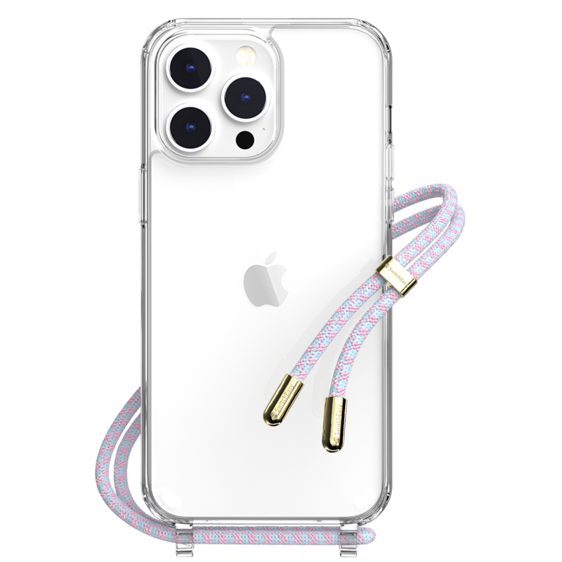 SwitchEasy Play carcasa transparente iPhone 14 Pro Max cordón rosa