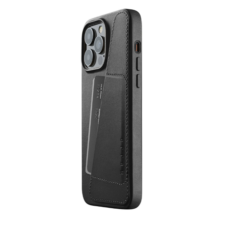 Mujjo Full Leather funda piel tarjetero iPhone 14 Pro Max negra