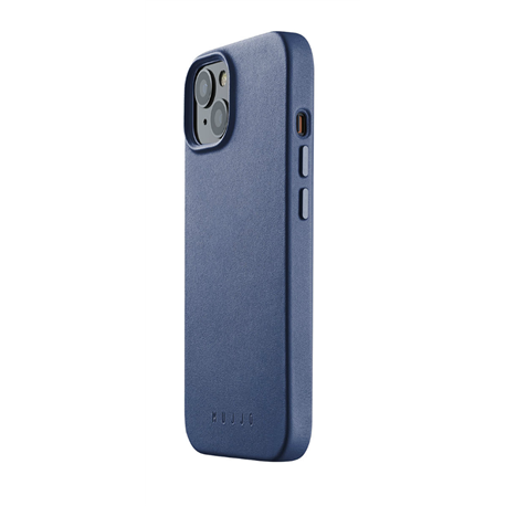 Mujjo Full Leather funda piel iPhone 14 azul mónaco