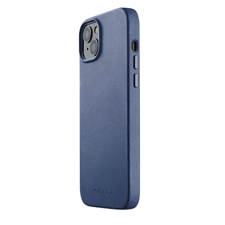 Mujjo Full Leather funda piel iPhone 14 Plus azul mónaco