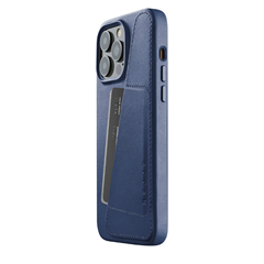 Mujjo Full Leather funda piel tarjetero iPhone 14 Pro Max azul mónaco