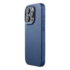 Mujjo Full Leather funda piel iPhone 15 Pro azul