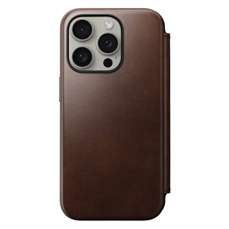 Nomad Modern Horween Leather Folio iPhone 15 Pro marrón