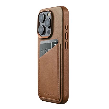 Mujjo Full Leather Wallet funda piel iPhone 15 Pro marrón