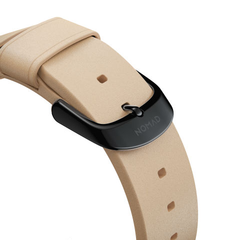 Detalles de cierre y de la correa Nomad Modern Slim para Apple Watch 38/40 mm en color beige