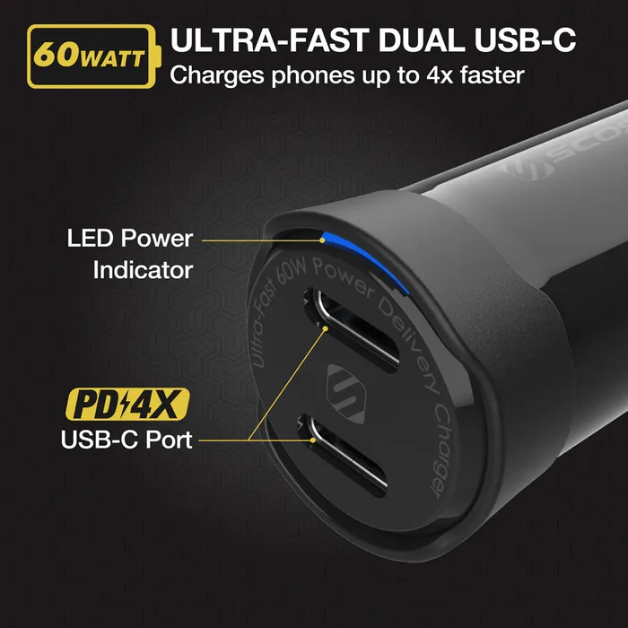 Scosche cargador PowerVolt coche dual USB-C 60W