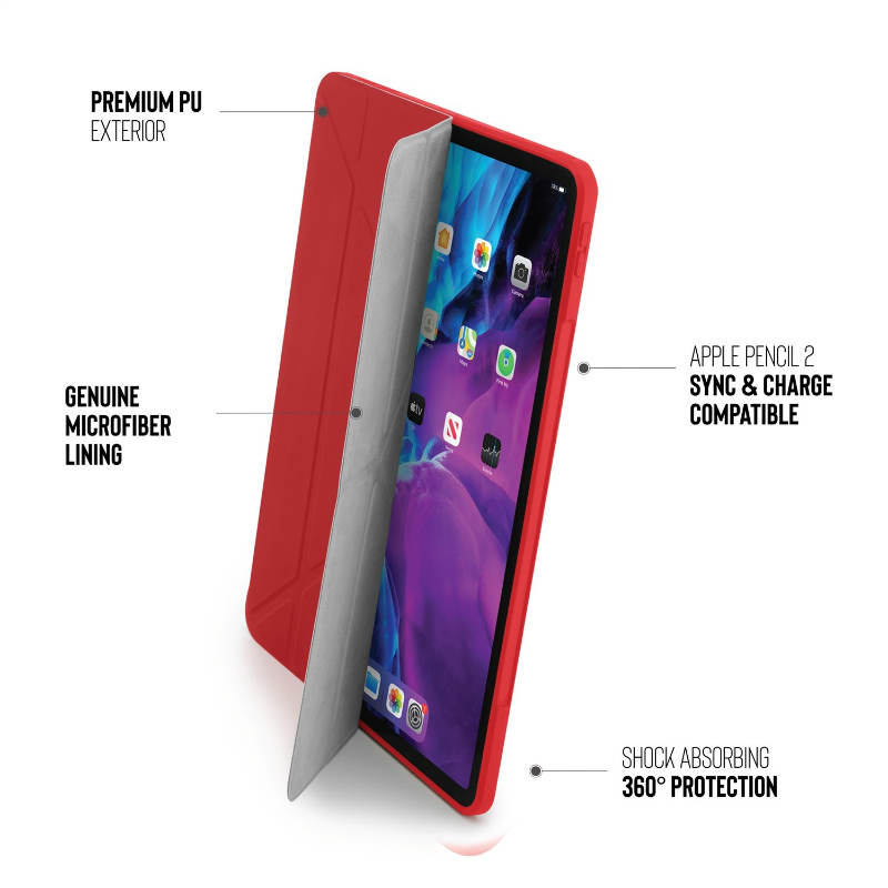 Características de la protección de la funda Pipetto Origami para iPad Pro 12,9" (2020) en color rojo